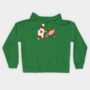 Santa and Elf Happy Christmas Characters Thumbs Up Kids Hoodie